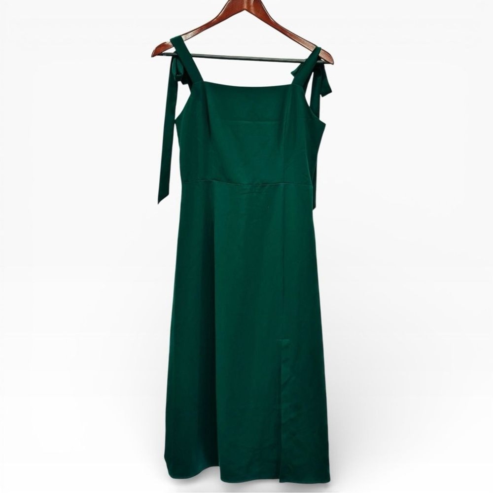 Petal + Pup Emerald Green Midi Dress 6 Tie Shoulder Smocked Back Wedding Guest